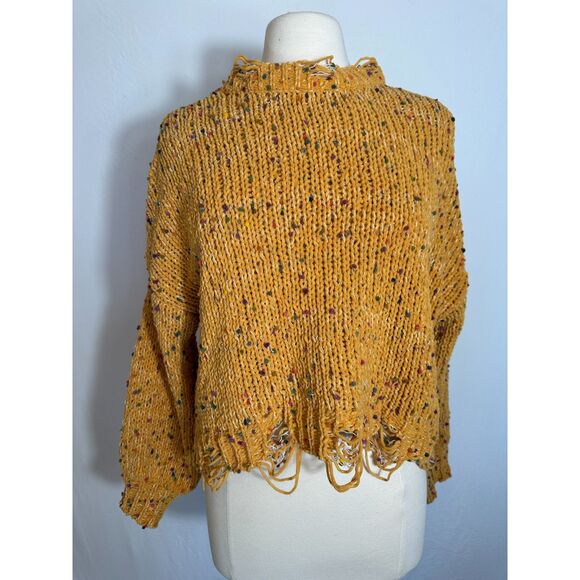 POL Stunning Yellow Distressed Mockneck Cropped Sweater Size Small - Picture 4 of 8